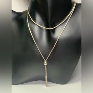 Silpada RARE VHTF Sterling Silver Snake Chain Bead & Bar Lariat Necklace 28”